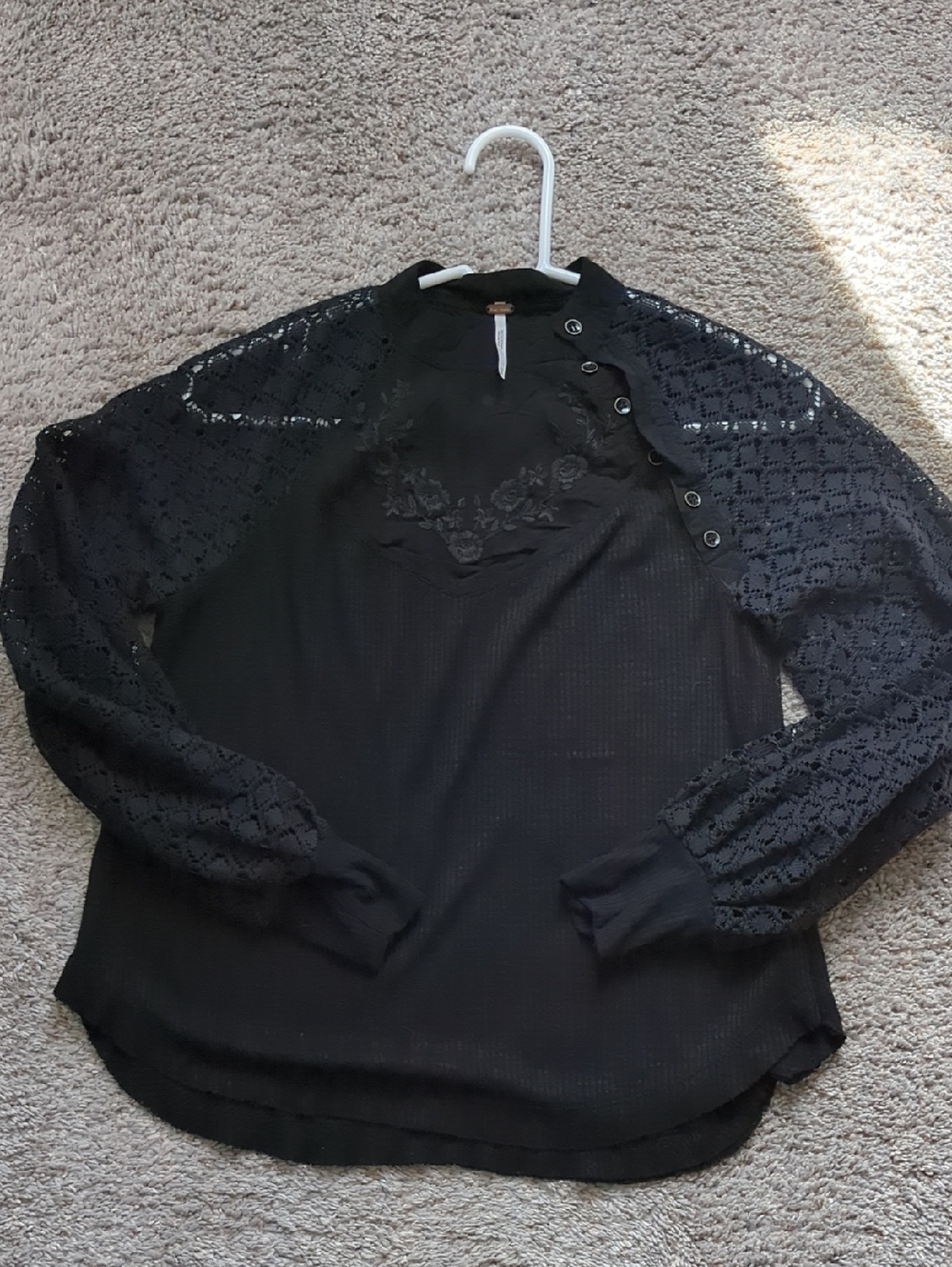 Free People Black Lace Long Sleeve Mock Neck Top - Picture 9 of 11